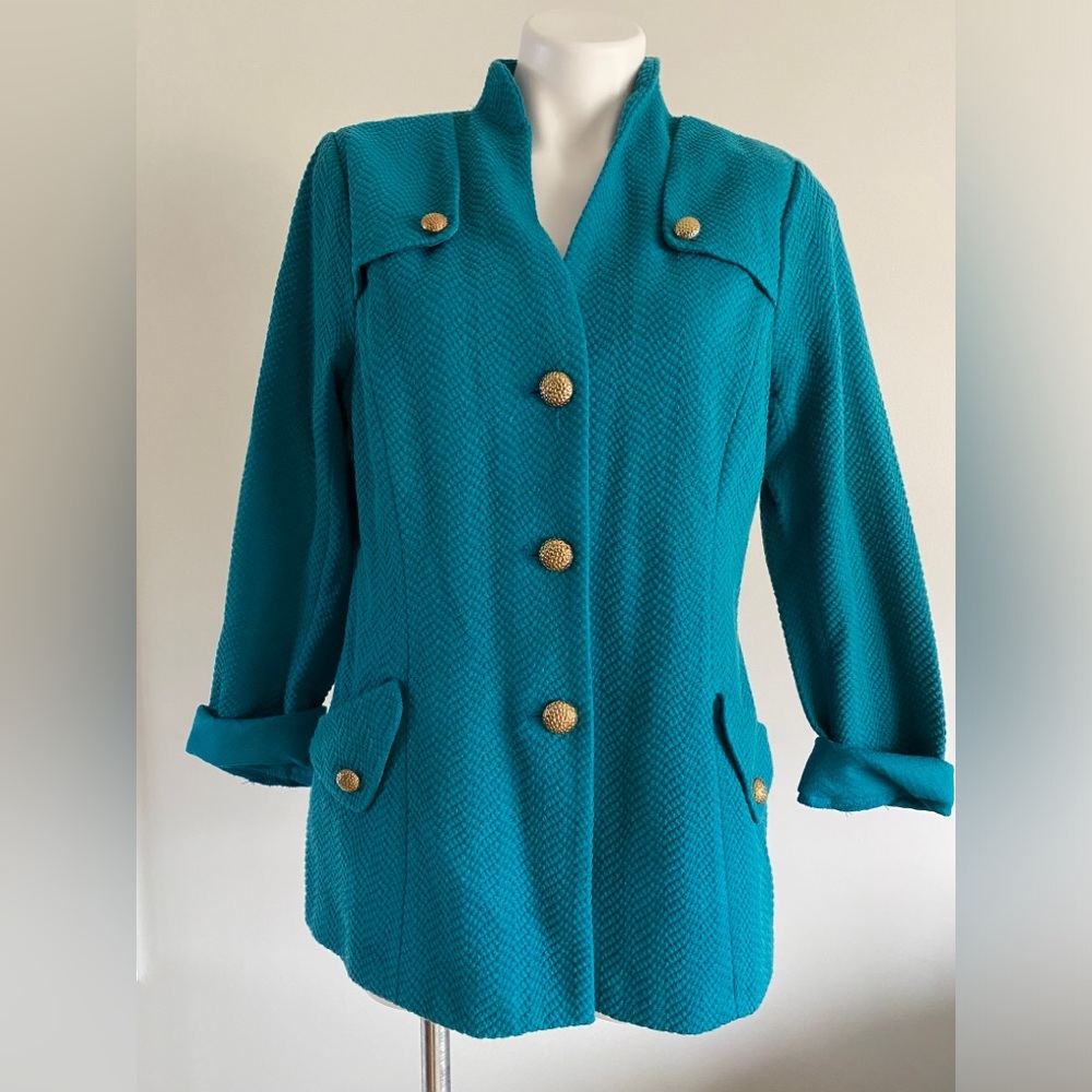Joan Rivers front button Teal Blazer size M
